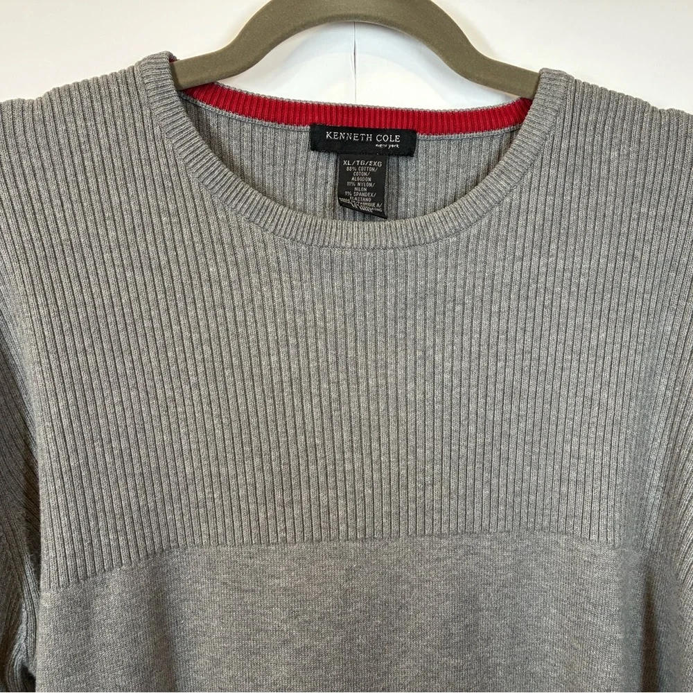 Kenneth Cole New York Men’s Gray Ribbed Crewneck Sweater with Red Trim Size XL
